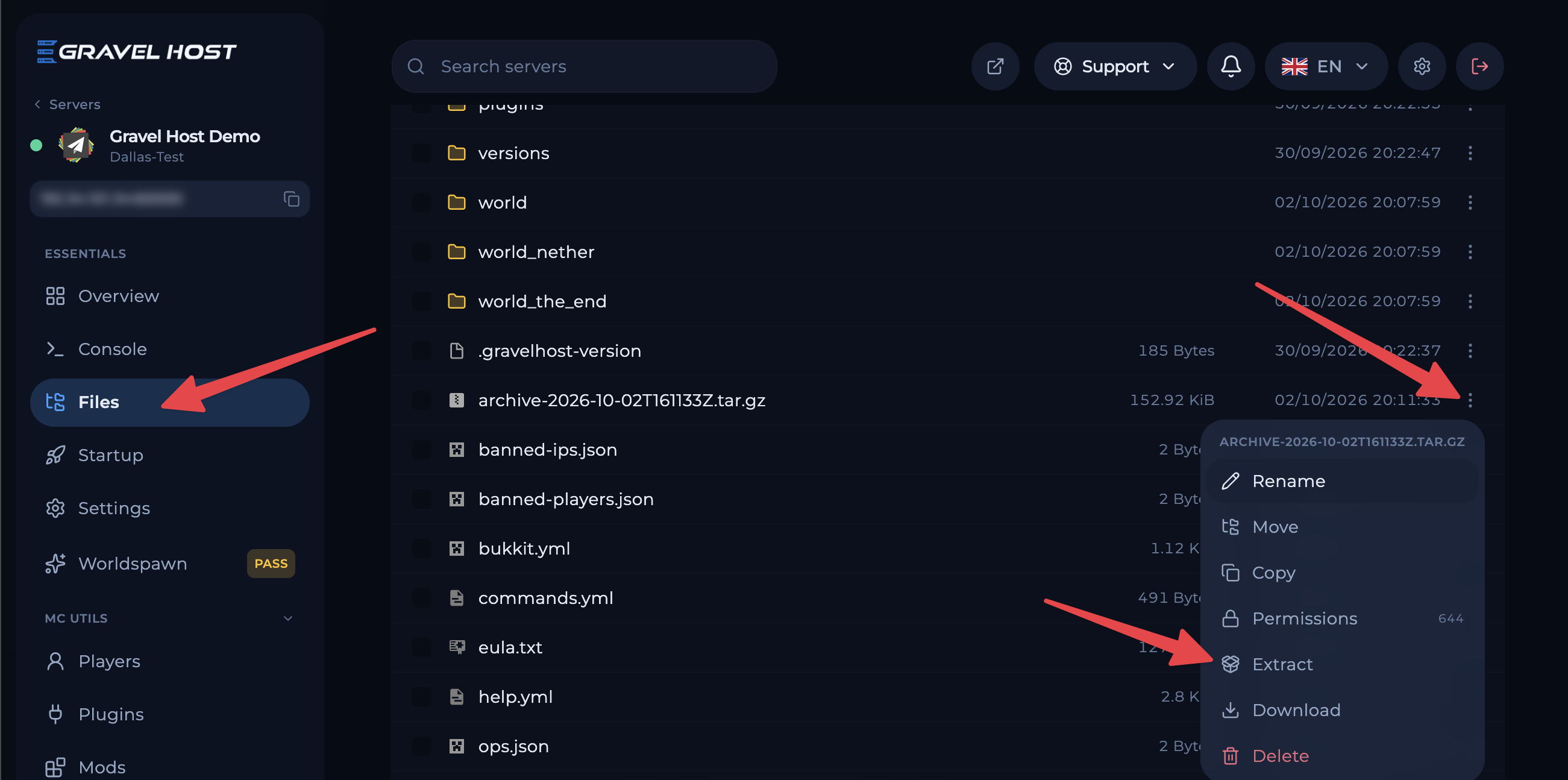 The Extract option in the file menu