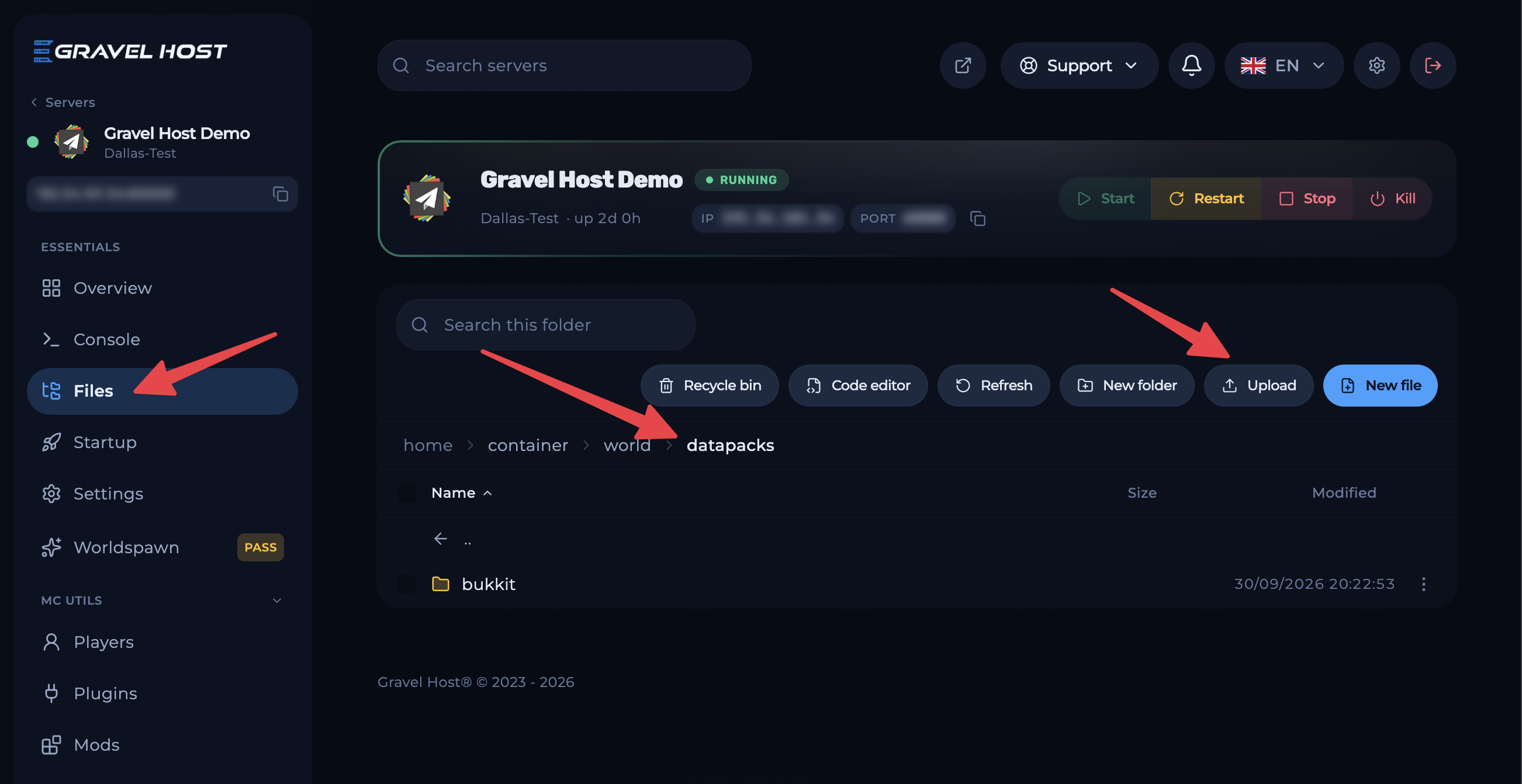 The world/datapacks folder in the file manager