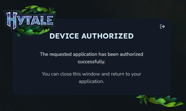 The Device Authorized confirmation page