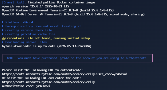 The console message asking you to visit a URL to authenticate, with the link below it