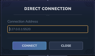 The Direct Connect box with the server IP and port filled in