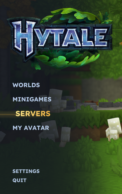 The Hytale main menu with the Servers button