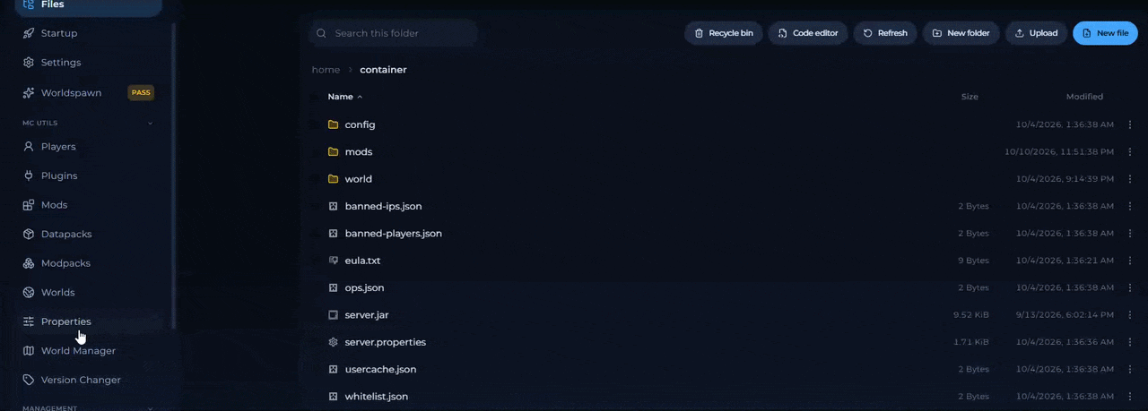 Opening Version Changer from the sidebar