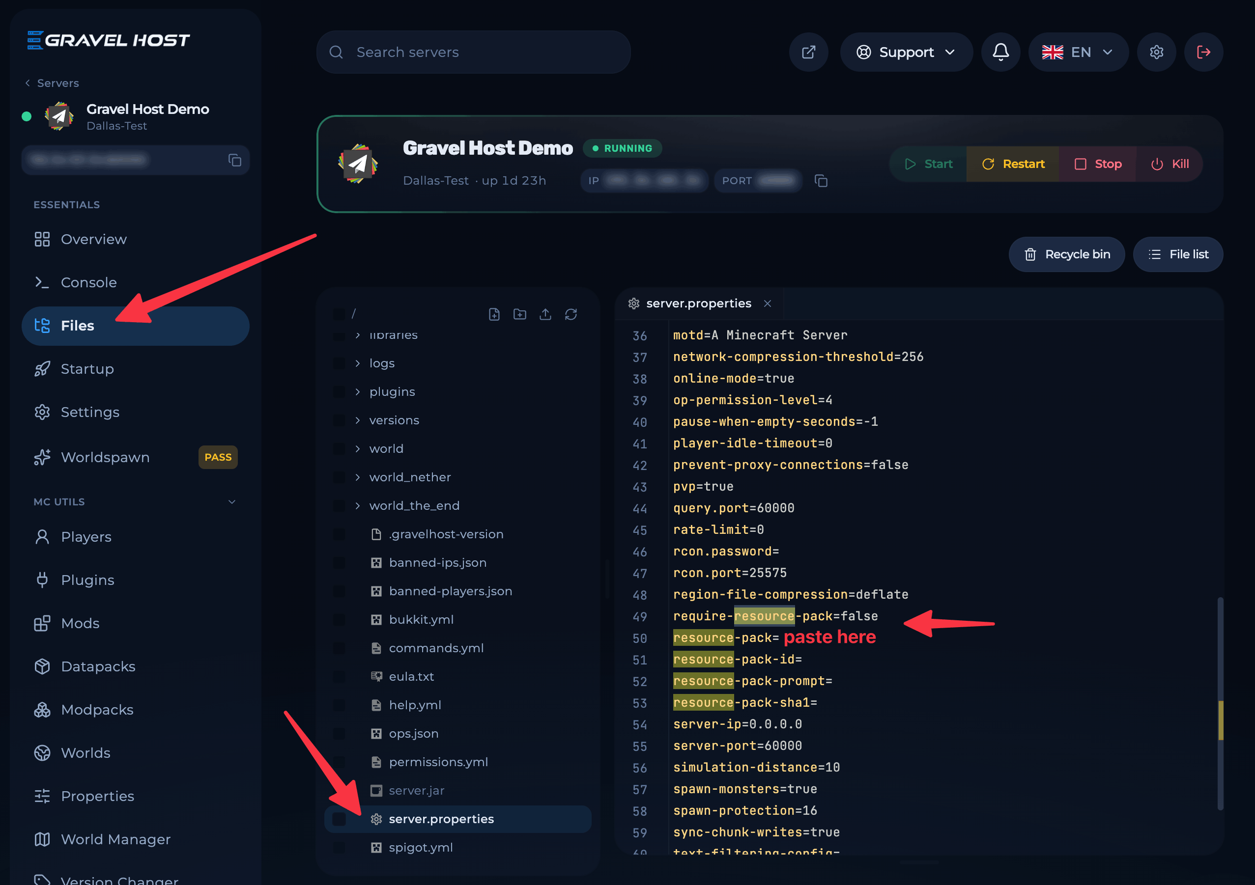 The resource-pack line in server.properties