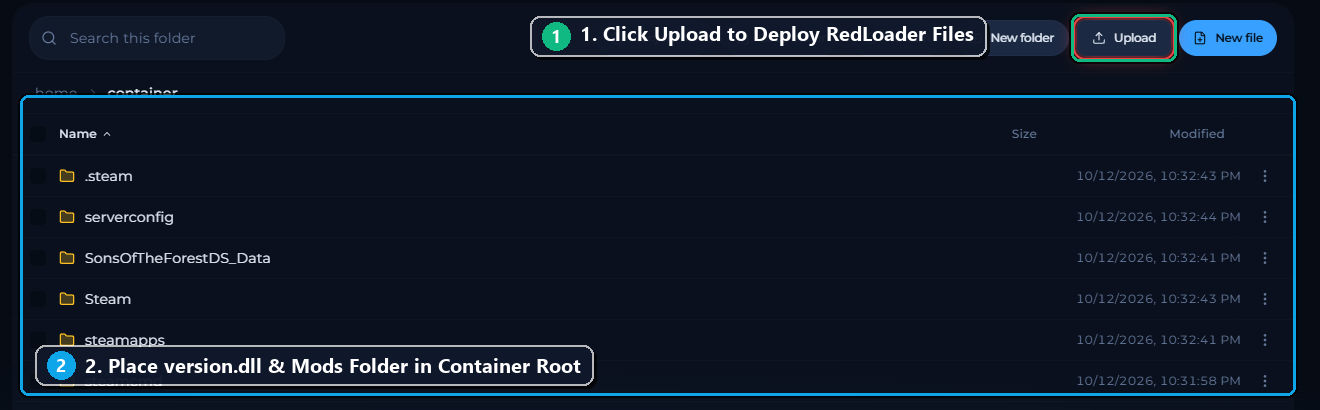 Upload and extract RedLoader binaries in Gravel Host root container directory